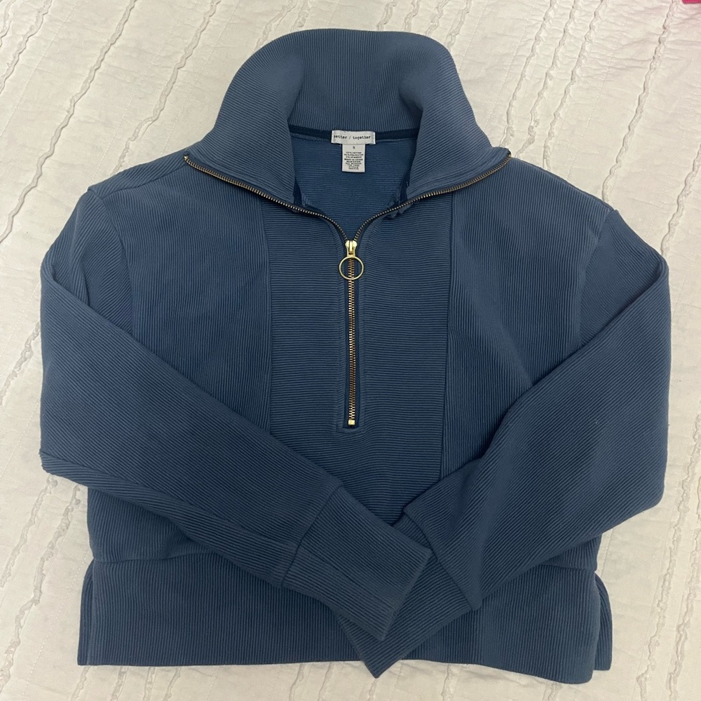 Stylish Blue Zip-Up Turtleneck Sweater